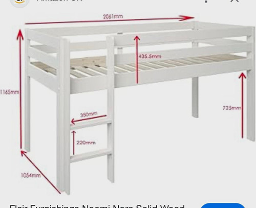 White wooden mid sleeper - white,