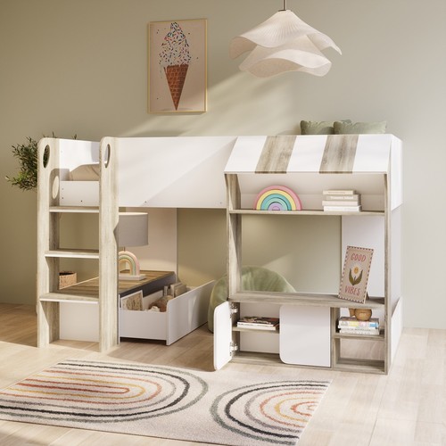 White and oak mid sleeper - white,